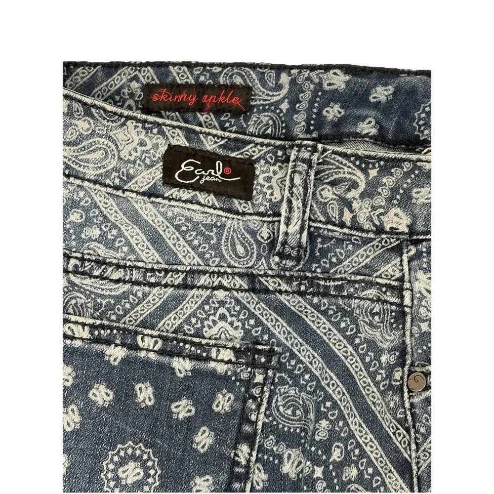 Earl Skinny Ankle‎ Womens Size 10 Blue Jeans Mid Rise Abstract Paisley Sz 31x27